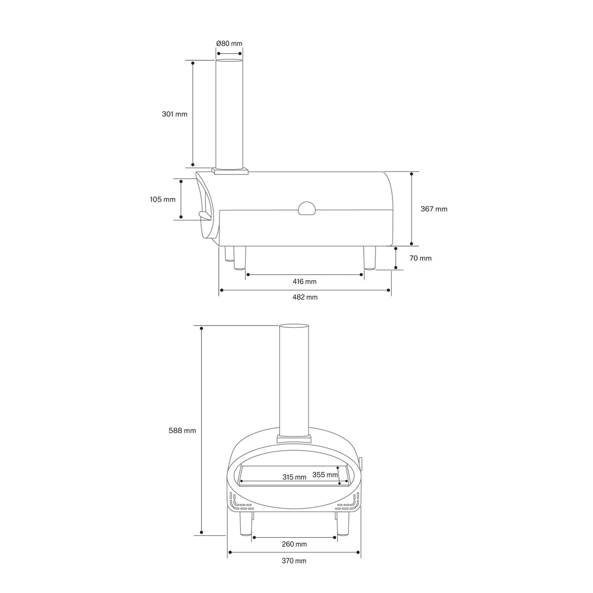 Horno de pizza portátil de pellets de 12 pulgadas (30 cm) hasta 500 °C | iBiggoo