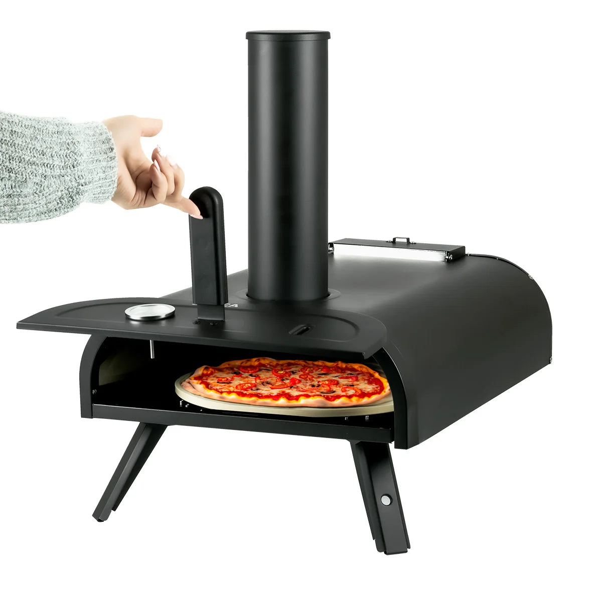 Horno de pizza portátil de leña y pellets de 13" (33 cm) con piedra y termómetro | iBiggoo