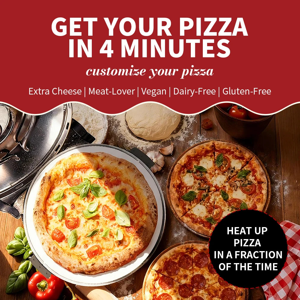 Horno de pizza portátil eléctrico de 12 pulgadas (32 cm) 1200 W hasta 420 °C | iBiggoo
