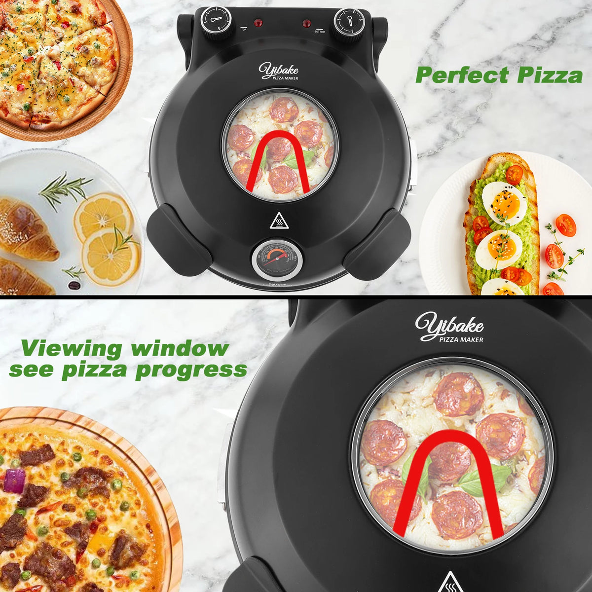 Horno de pizza portátil eléctrico de 12 pulgadas (30 cm) 1200 W hasta 420 °C | iBiggoo