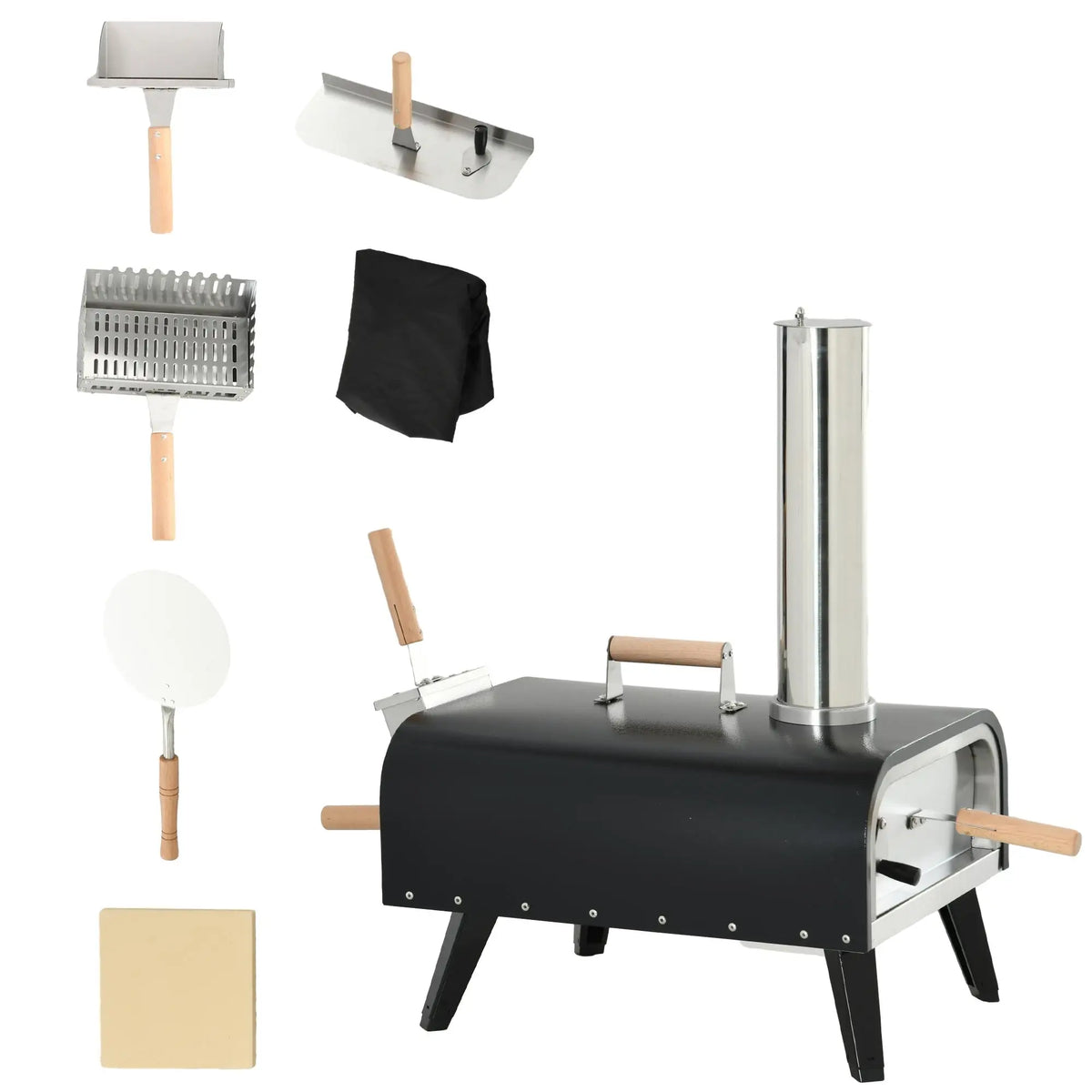 Horno de pizza de leña de 12 pulgadas (30 cm) con piedra y palas | iBiggoo