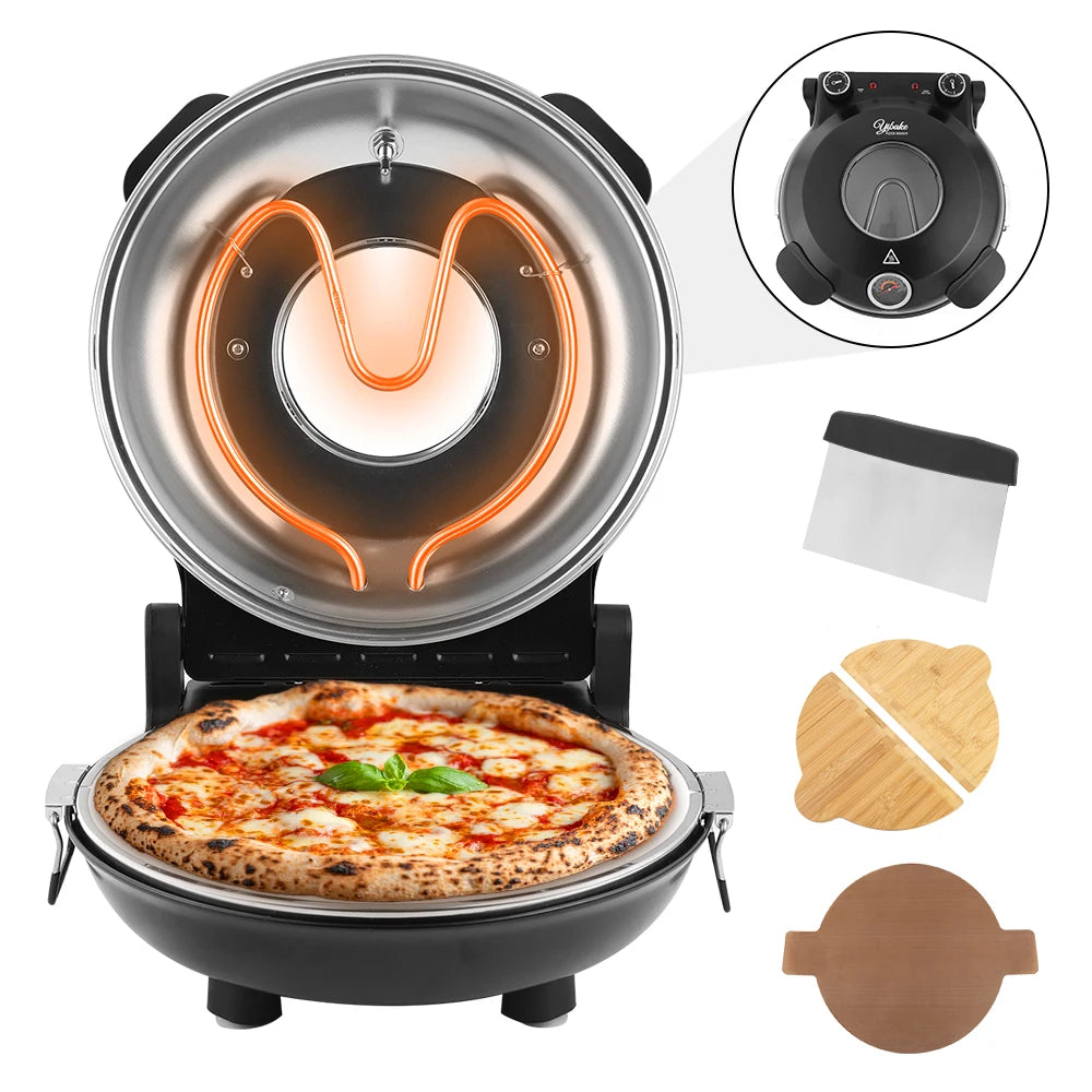 Horno de pizza portátil eléctrico de 12 pulgadas (30 cm) 1200 W hasta 420 °C | iBiggoo