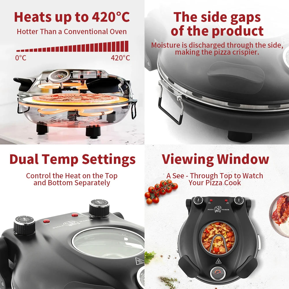 Horno de pizza portátil eléctrico de 12 pulgadas (32 cm) 1200 W hasta 420 °C | iBiggoo