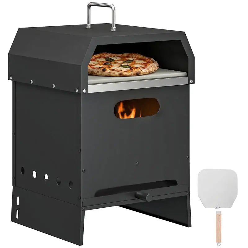 Horno de pizza de leña 3 en 1 de doble nivel con piedra y asas | iBiggoo