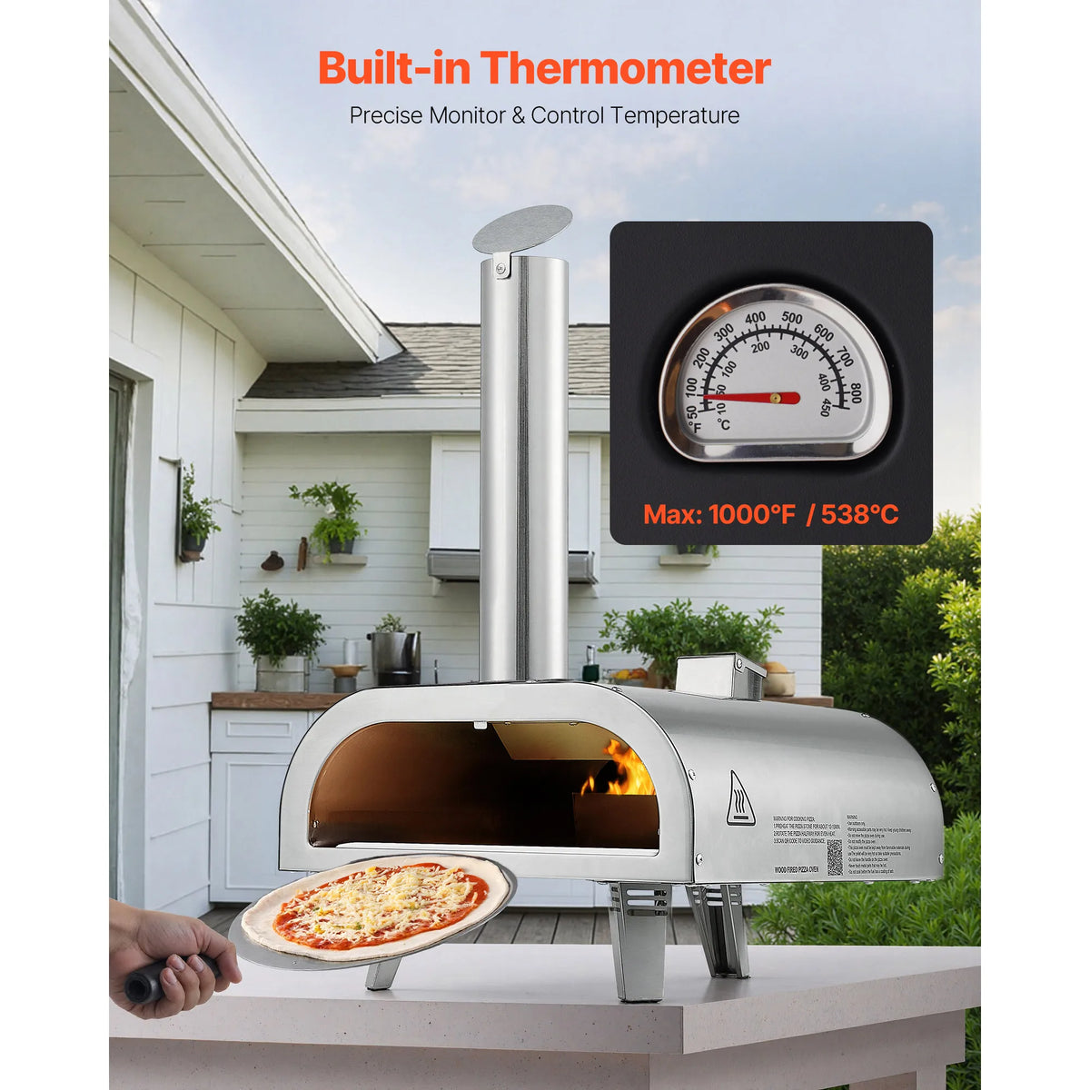 Horno de pizza portátil de 12 pulgadas de leña y pellets | iBiggoo
