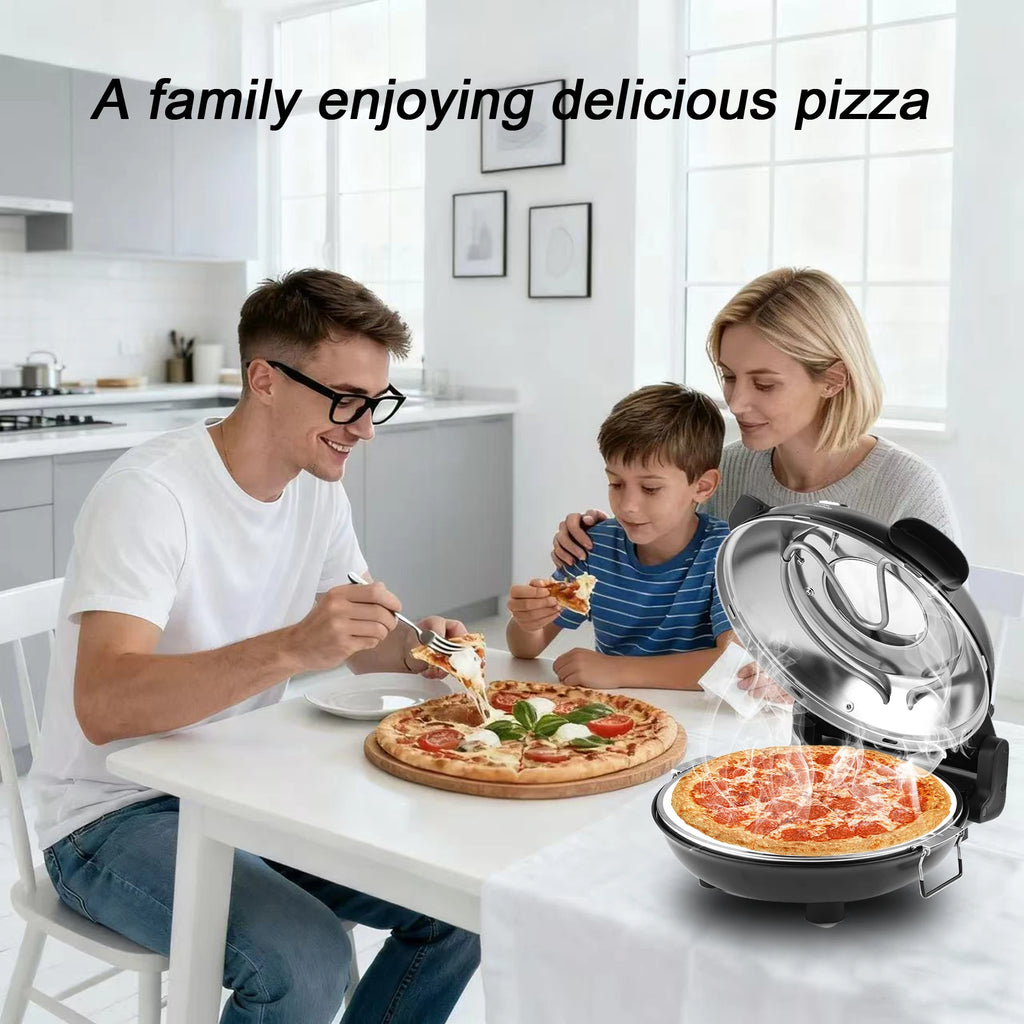 Horno de pizza portátil eléctrico de 12 pulgadas (30 cm) 1200 W hasta 420 °C | iBiggoo
